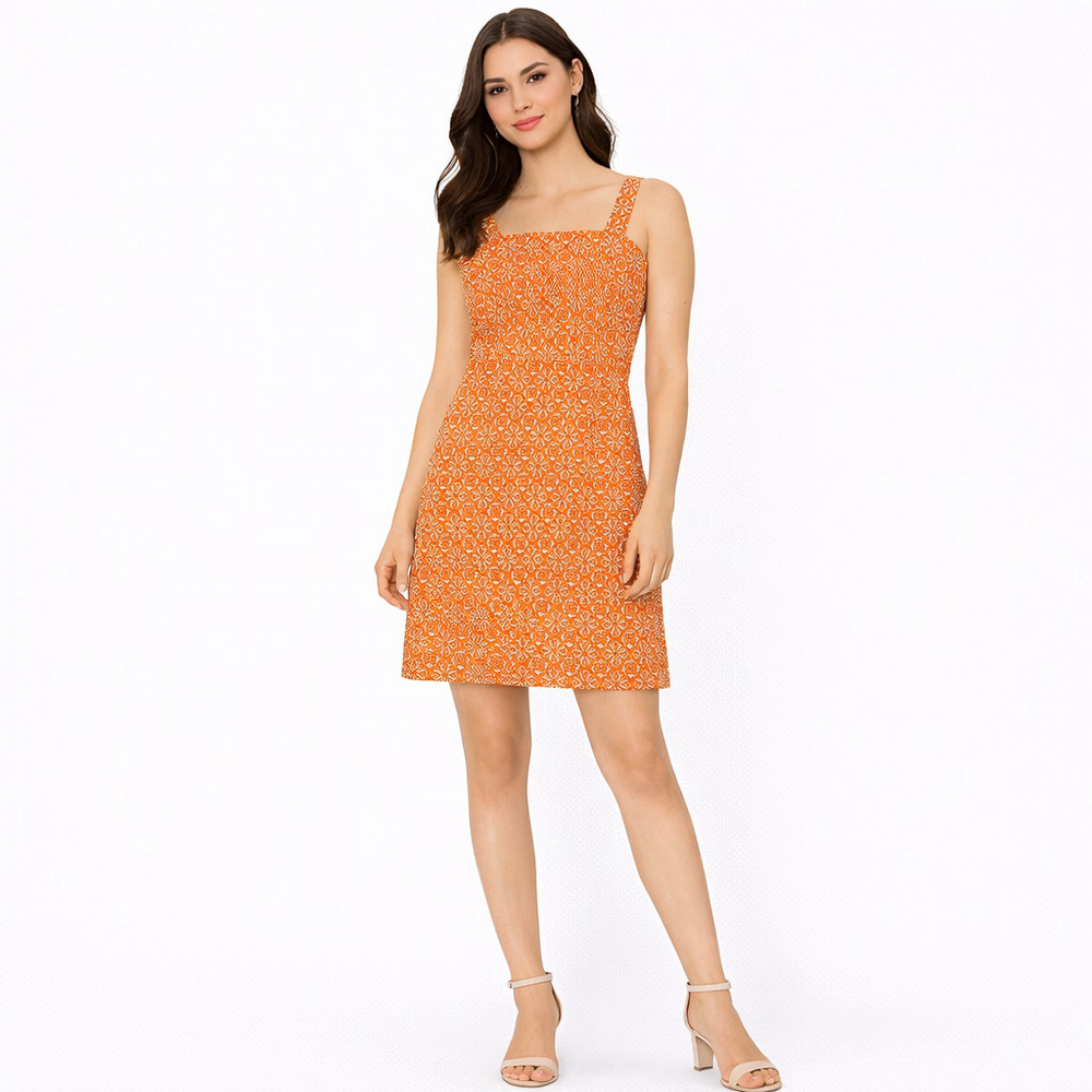 Women's Rafaella Orange & White Patterned Mini Dress Size 8